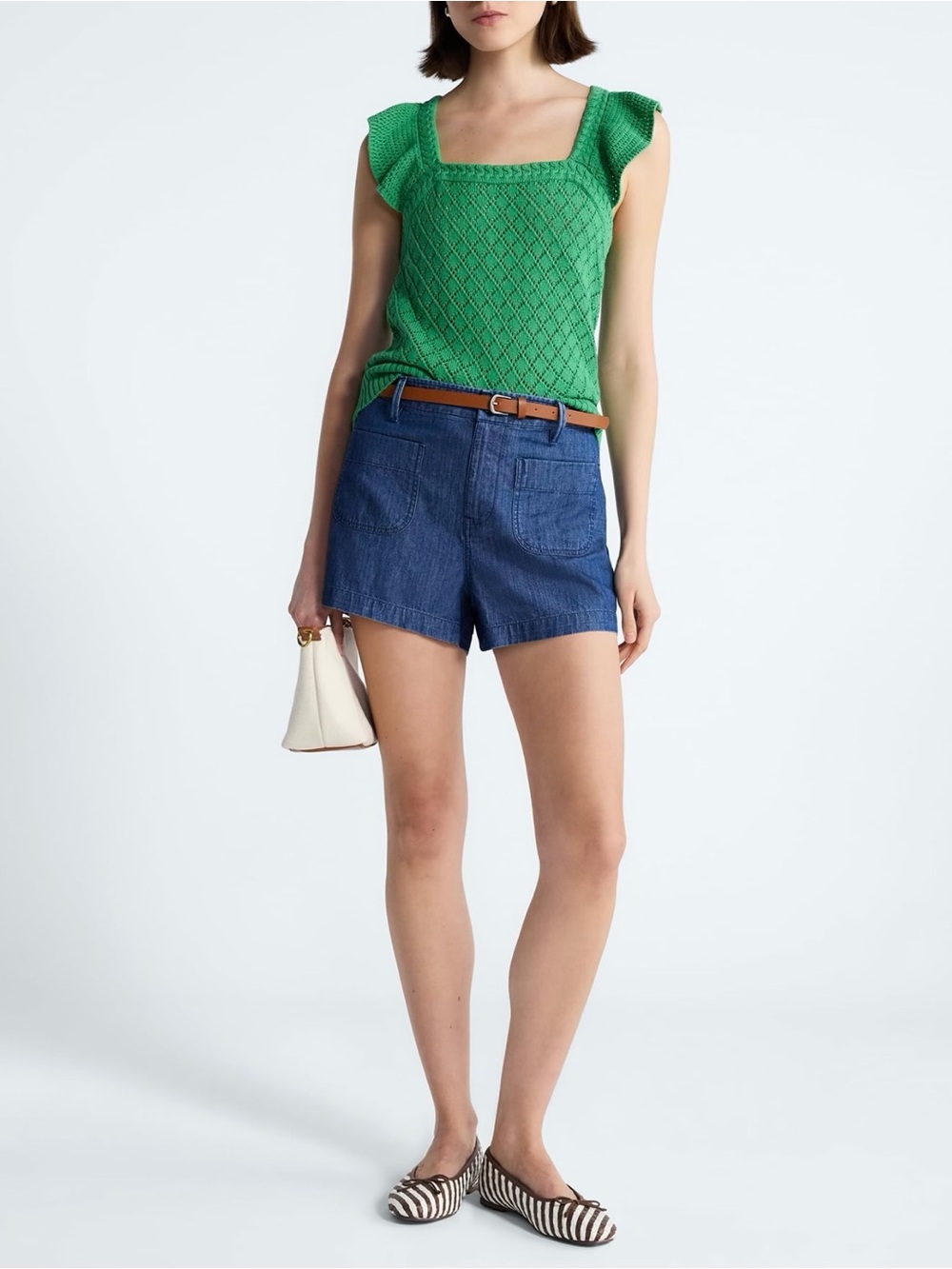 High Rise Patch Pocket Denim Shorts, 3" Inseam